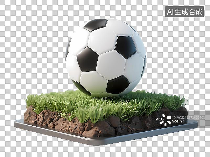 【AI数字艺术】放在草皮展示架上3D足球图片素材