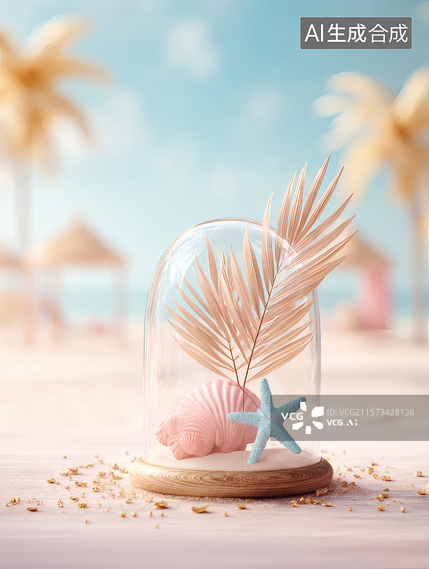 【AI数字艺术】海滩风情玻璃罩图片素材