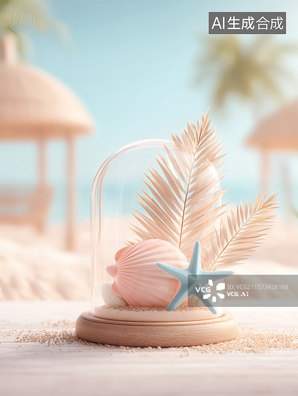 【AI数字艺术】海滩风情展示瓶图片素材