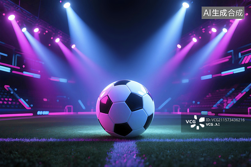 【AI数字艺术】3D三维立体C4D足球运动场聚光灯灯束草地草坪户外足球场世界杯体育运动比赛图片素材