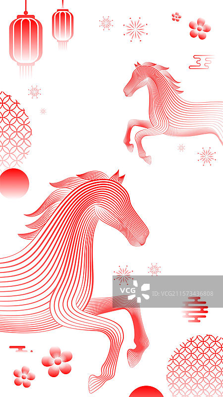马年抽象红色线条插画图片素材