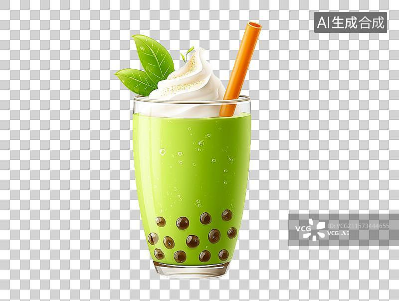 【AI数字艺术】【免抠png素材】一杯抹茶珍珠奶茶图片素材