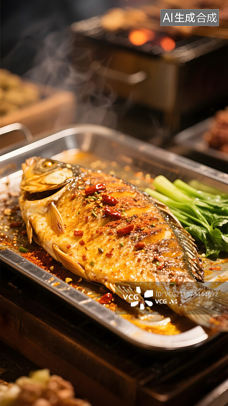 【AI数字艺术】焦香四溢的美味烤鱼图片素材