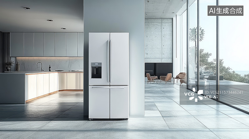 【AI数字艺术】现代简约开放式厨房室内设计图片素材