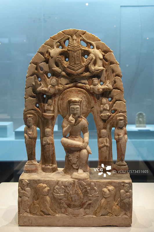 邯郸市邺城考古博物馆文物北齐 思惟五尊像图片素材