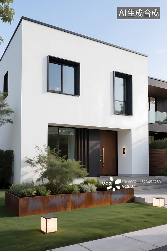 【AI数字艺术】现代私家别墅和绿化带图片素材