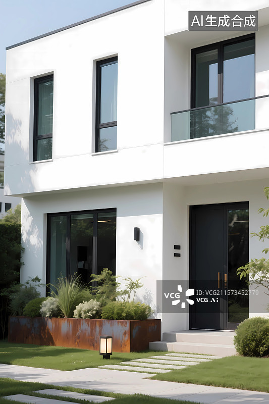 【AI数字艺术】现代私家别墅和绿化带图片素材