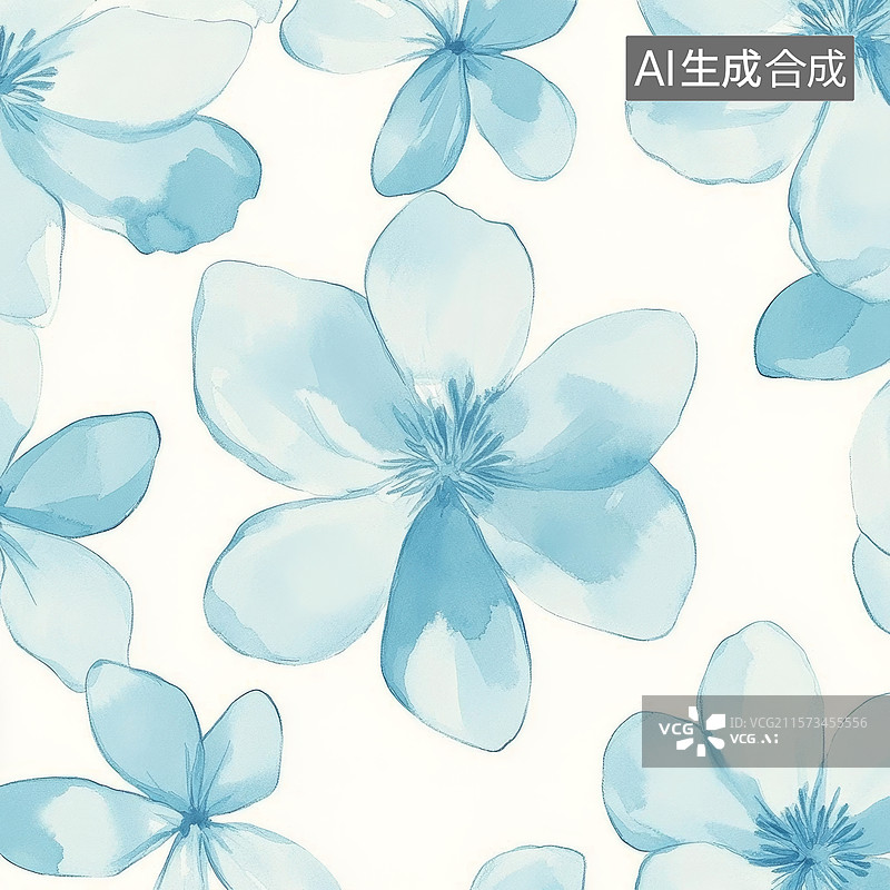 【AI数字艺术】淡蓝色花卉无缝图案图片素材