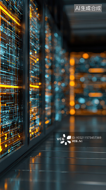 【AI数字艺术】未来数据中心可视化点云技术艺术服务器和区块链网络的抽象商业背景新质生产力发光数据流创新新型数据存储图片素材
