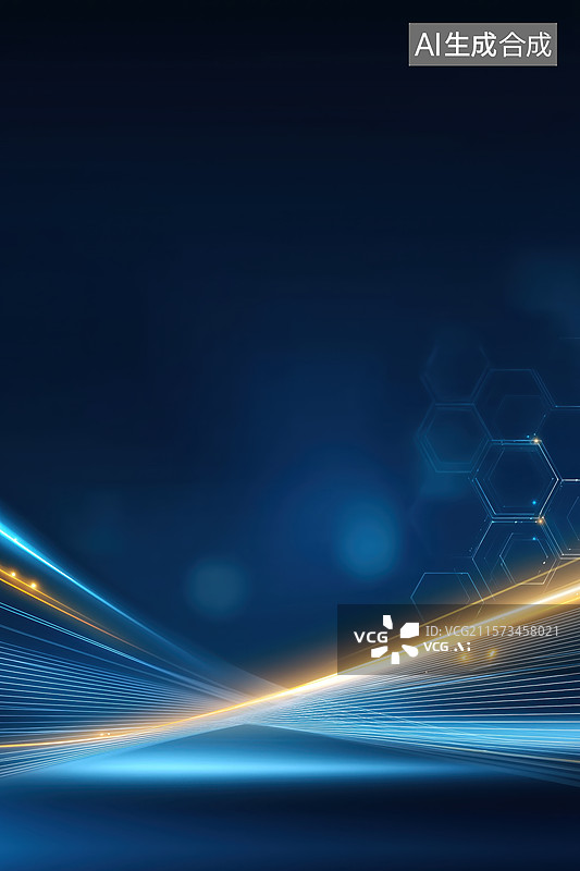 【AI数字艺术】蓝色渐变背景与金色光带图片素材