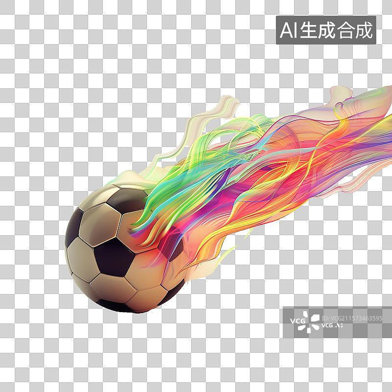【AI数字艺术】足球拖彩色光带疾驰图片素材