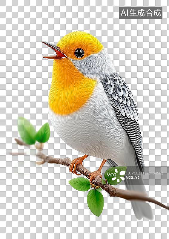【AI数字艺术】【免抠png素材】树枝上一只3D小鸟在唱歌图片素材
