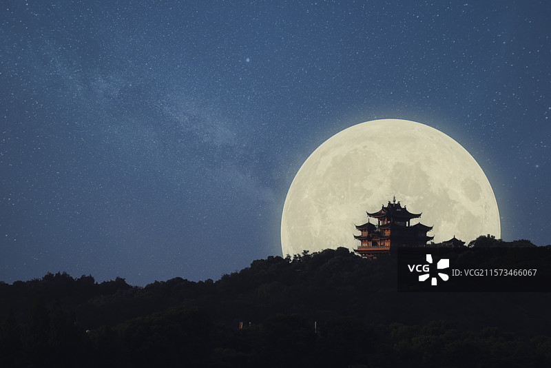 皓月当空楼杭州西湖城隍阁图片素材