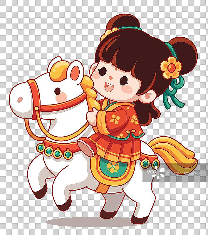 Q版骑马的中国娃娃图片素材