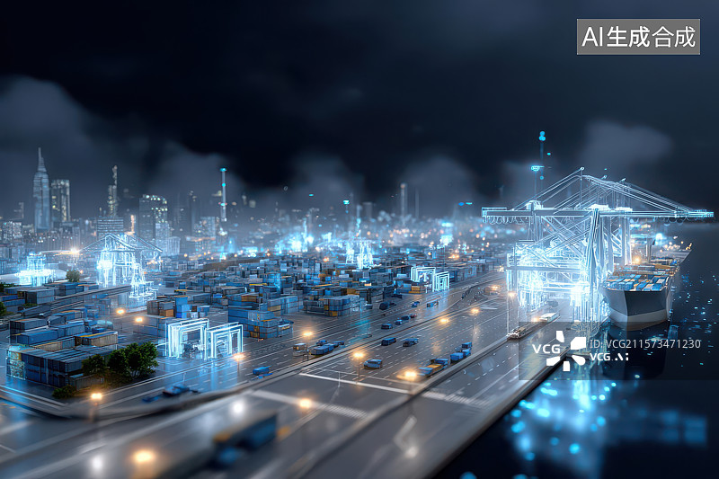 【AI数字艺术】科技感城市道路光轨夜景图片素材