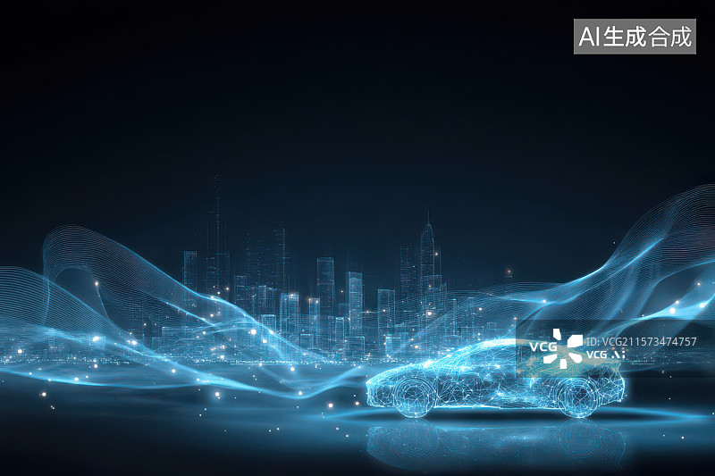 【AI数字艺术】未来科技概念车城市夜光秀图片素材
