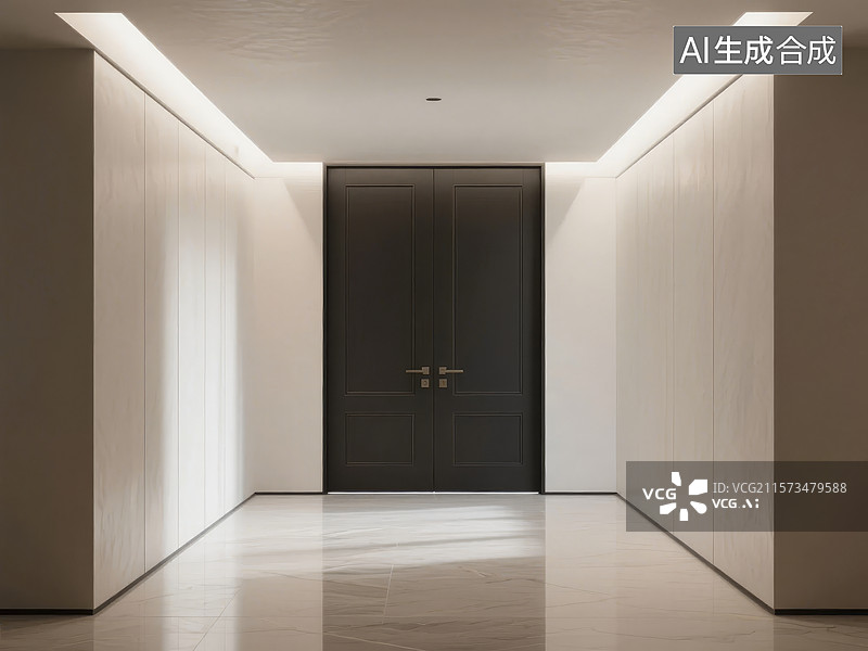 【AI数字艺术】现代简约走廊与双开门设计图片素材