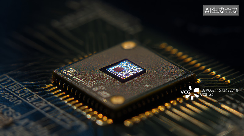 【AI数字艺术】带二维码标签的黑色集成芯片特写图片素材
