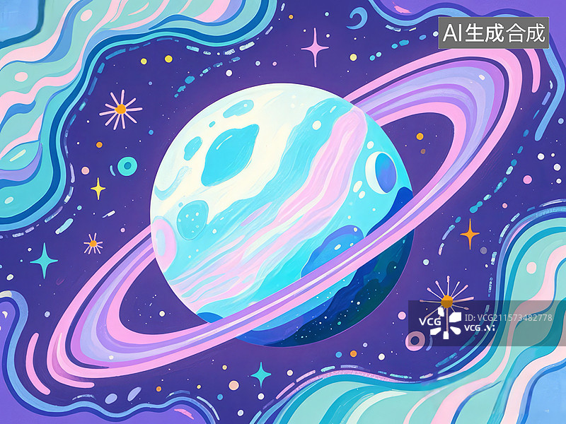 【AI数字艺术】梦幻星球与环带的宇宙场景图片素材