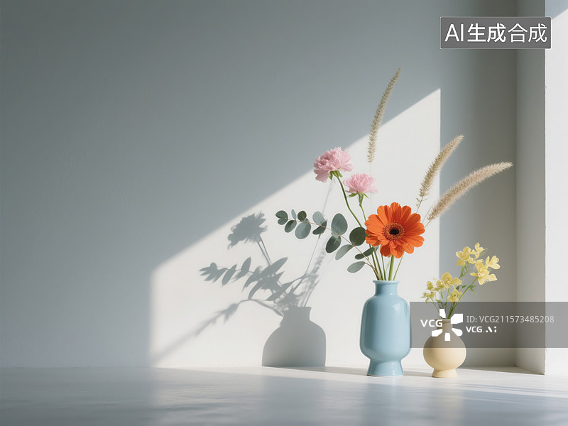 【AI数字艺术】静谧光影中的花艺静物图片素材