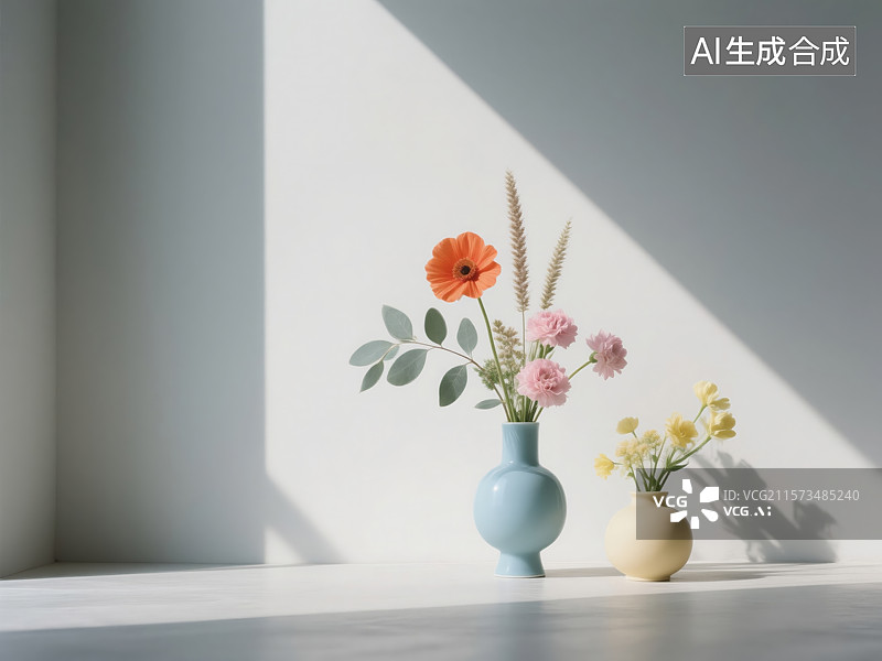 【AI数字艺术】静谧光影中的花艺静物图片素材