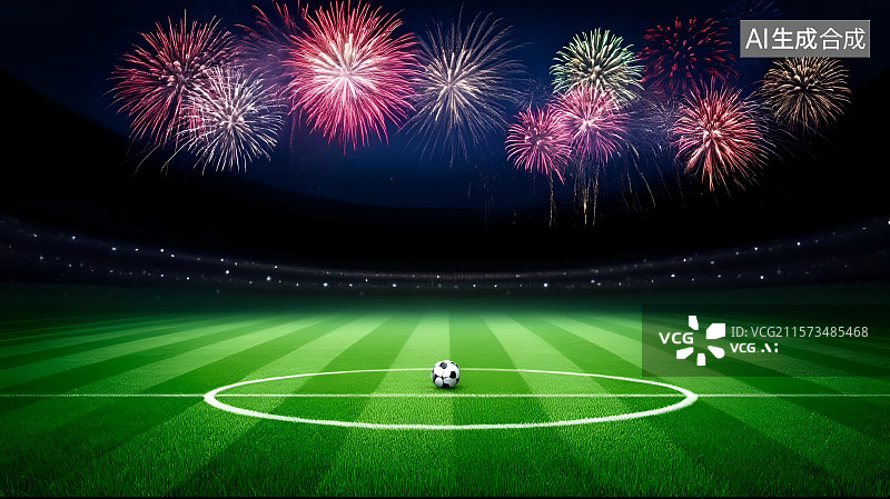 【AI数字艺术】夜幕下的绿茵足球场 3D背景图片素材