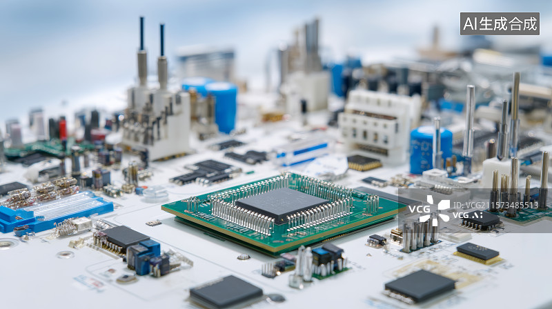 【AI数字艺术】工业装置模型融合电路板上的芯片构造图片素材