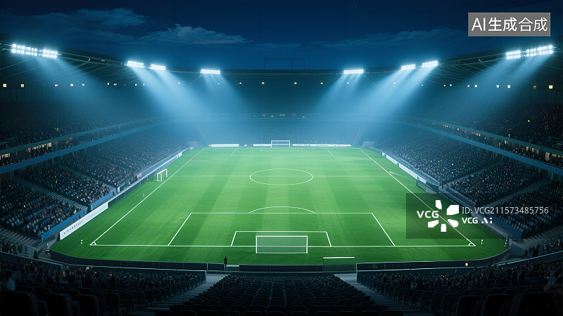 【AI数字艺术】夜幕下的绿茵足球场 3D背景图片素材