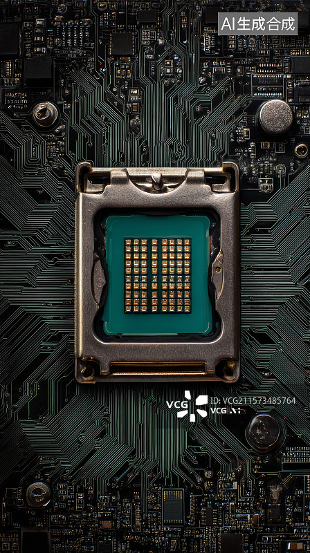 【AI数字艺术】绿色主板中嵌入矩阵芯片图片素材