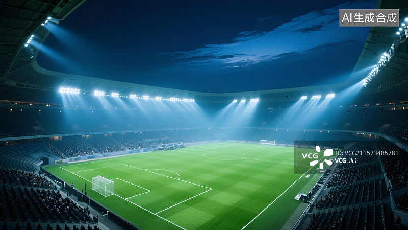 【AI数字艺术】夜幕下的绿茵足球场 3D背景图片素材