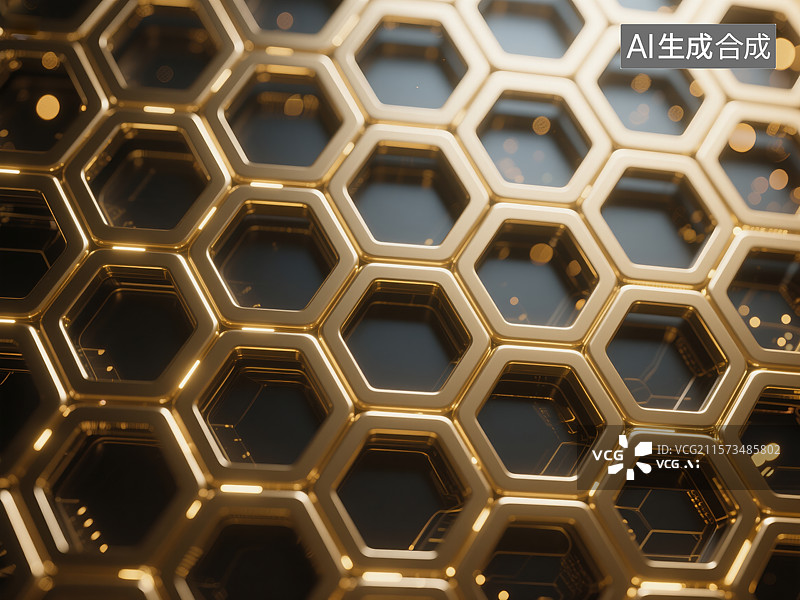 【AI数字艺术】科技感六边形金属阵列图片素材