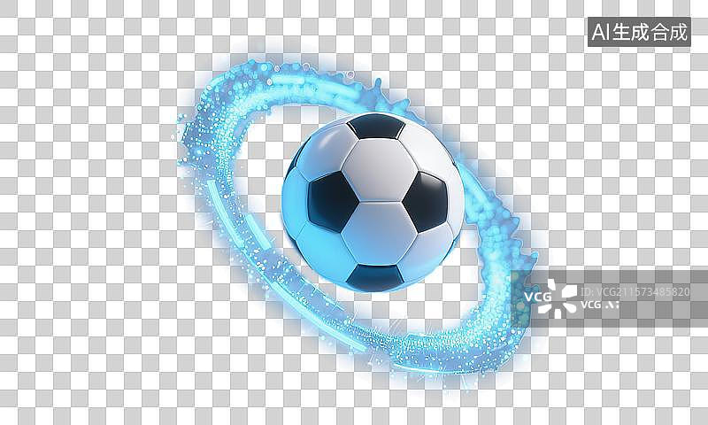 【AI数字艺术】足球3D免抠元素三维立体渲染风格写实插画设计素材被踢飞出去正在射门空中高速飞行运转科技感粒子特效创意图片素材
