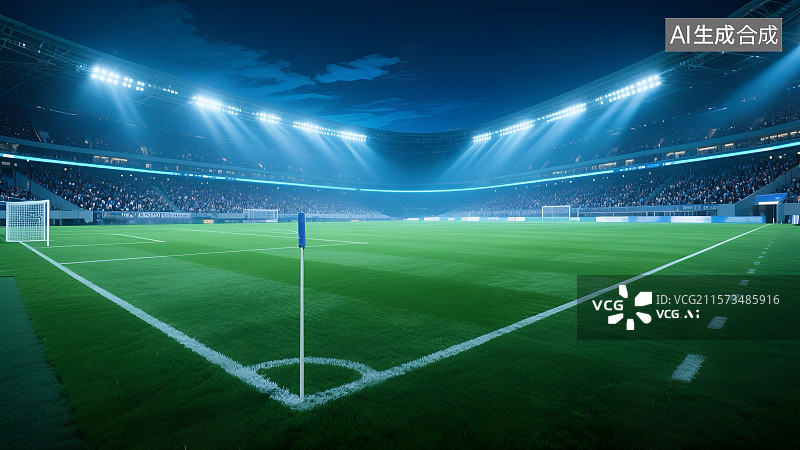 【AI数字艺术】夜幕下的绿茵足球场 3D背景图片素材