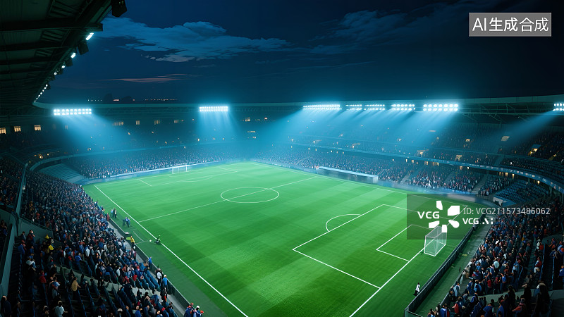 【AI数字艺术】夜幕下的绿茵足球场 3D背景图片素材
