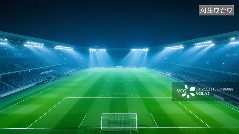 【AI数字艺术】夜幕下的绿茵足球场 3D背景图片素材