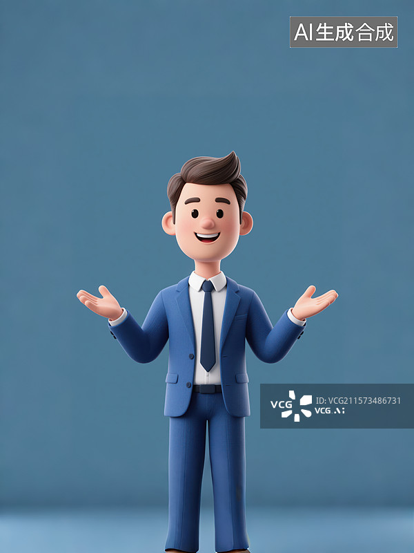 【AI数字艺术】3D 卡通商务男士欢迎姿态形象图片素材