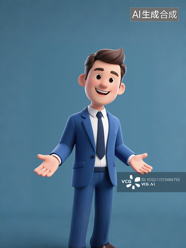 【AI数字艺术】3D 卡通商务男士欢迎姿态形象图片素材