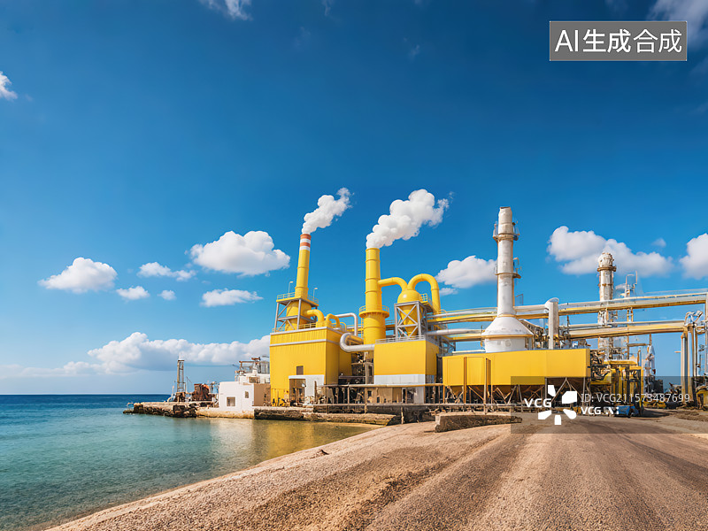 【AI数字艺术】海滨黄色工业工厂设施图片素材