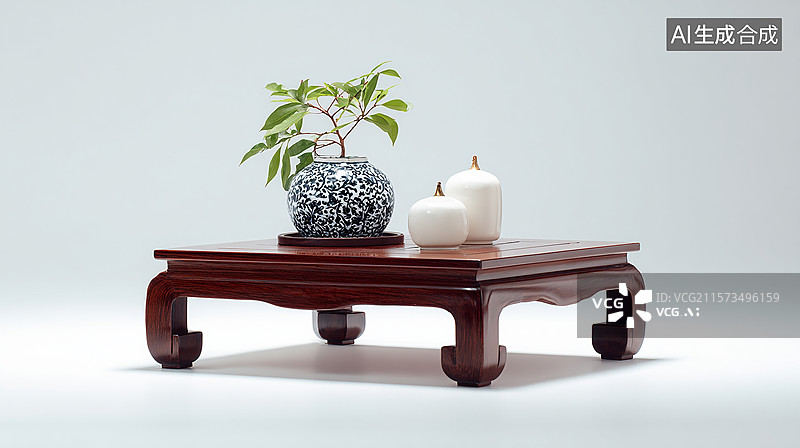 【AI数字艺术】新中式家具茶几， 中国风原木茶台桌子椅子图片素材