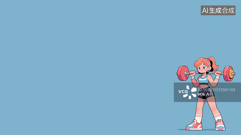 【AI数字艺术】举重的女孩2D卡通背景右下图片素材