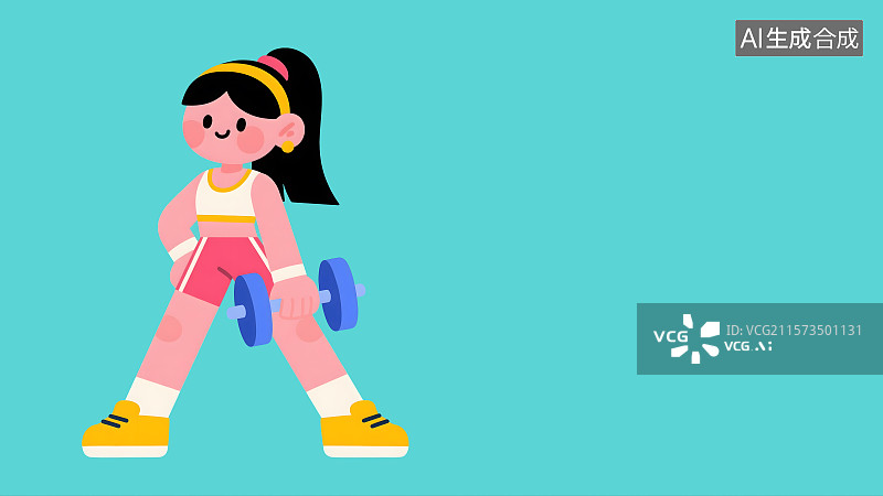 【AI数字艺术】举重的女孩2D卡通背景居左图片素材