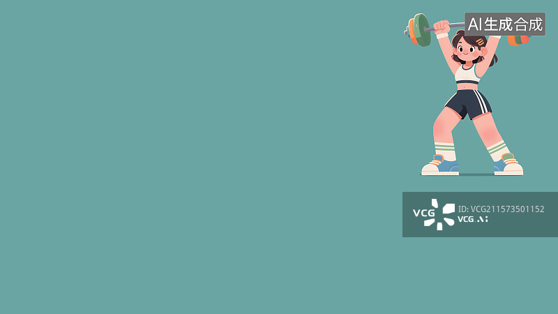 【AI数字艺术】举重的女孩2D卡通背景右上图片素材