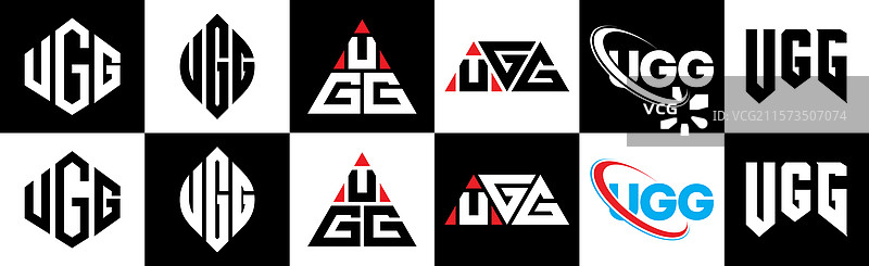 六种风格的UGG字母标志设计，UGG多边形图片素材