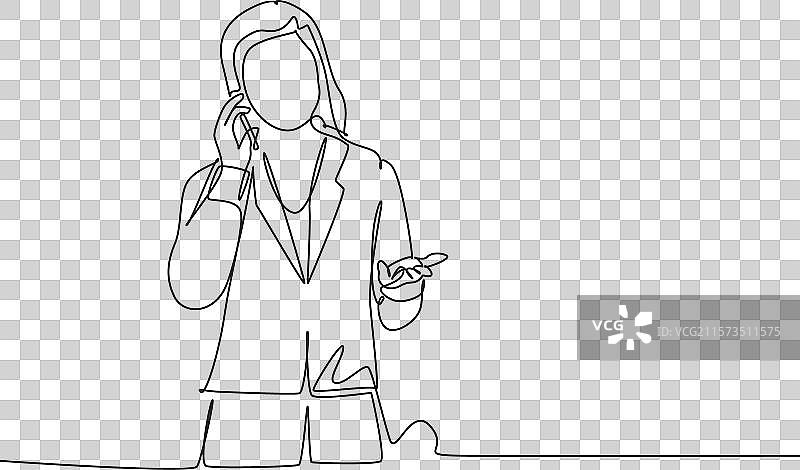 年轻人的单一连续线条画图片素材