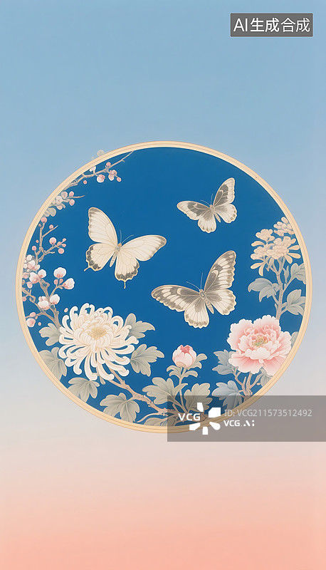 【AI数字艺术】锦绣蝴蝶花朵插画图片素材