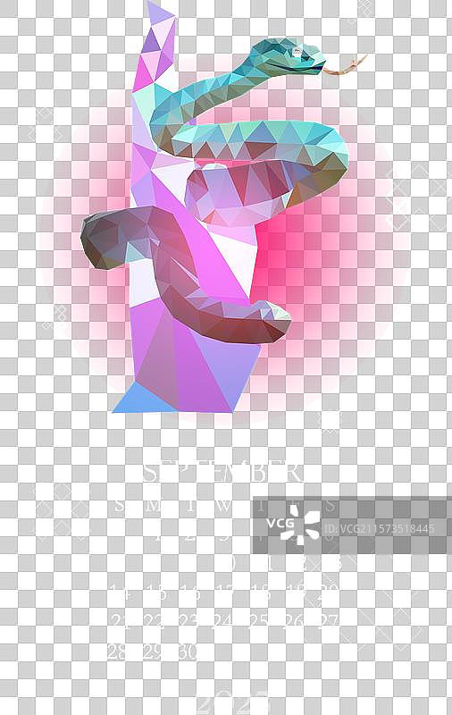 2025年9月多边形蛇日历亚洲红色图片素材