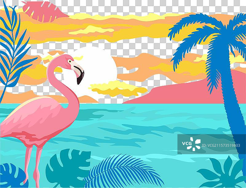 夏季假期横幅，背景是火烈鸟图片素材