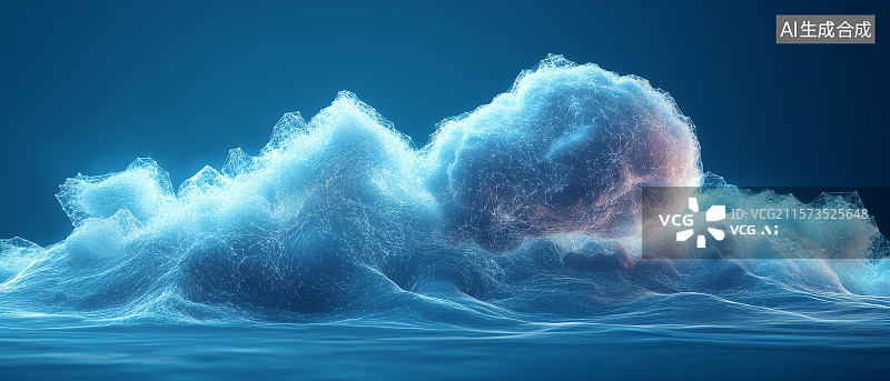 【AI数字艺术】抽象蓝色波浪与云雾效果图片素材