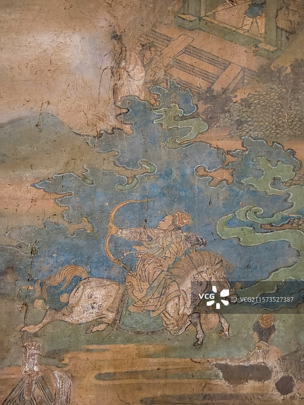 山西省忻州市繁峙县岩山寺，文殊殿内的金代壁画图片素材