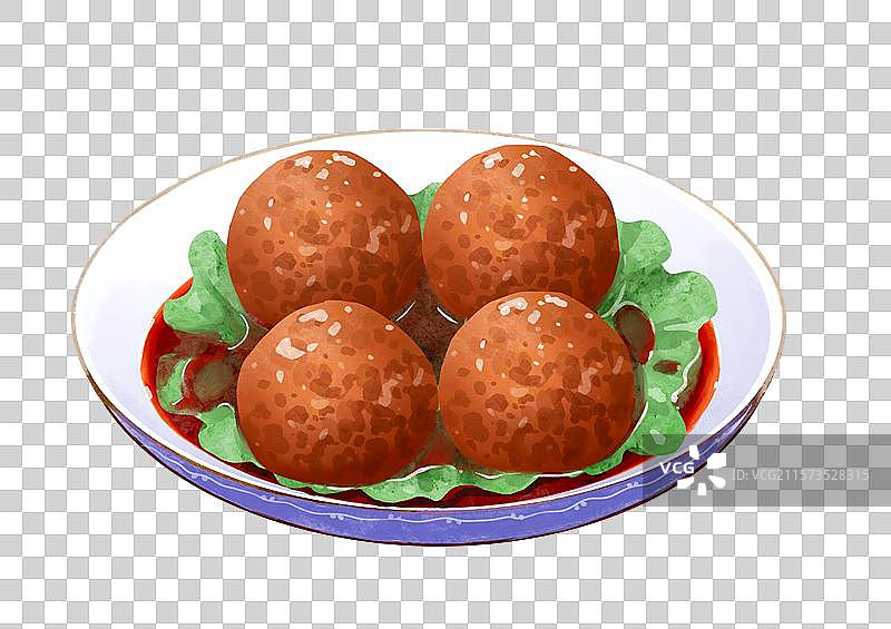 四喜丸子鲁菜特色美食手绘风格插画元素图片素材